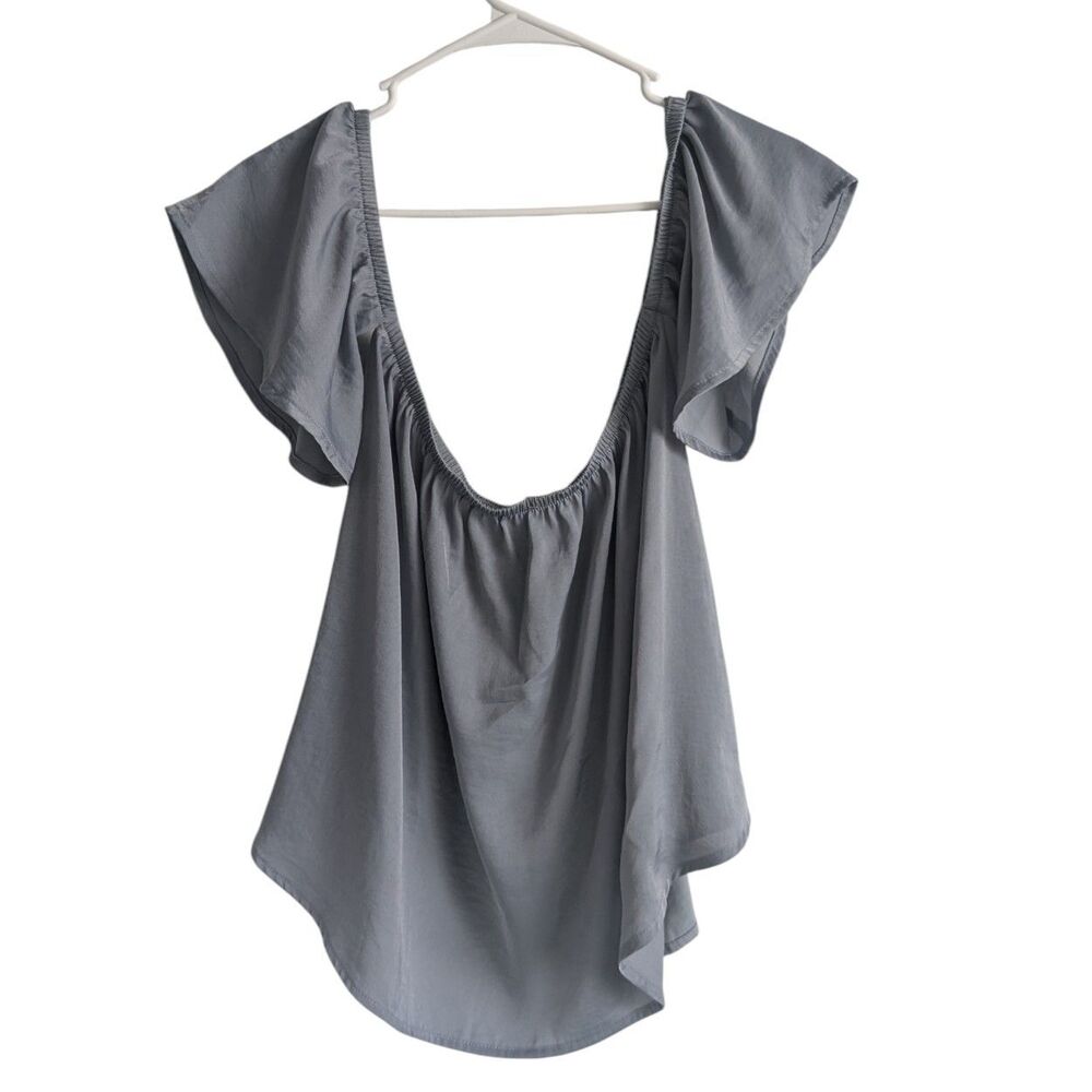 AMERICAN EAGLE OUTFITTERS Off The Shoulder Silver Blouse Shirt Size M Medium